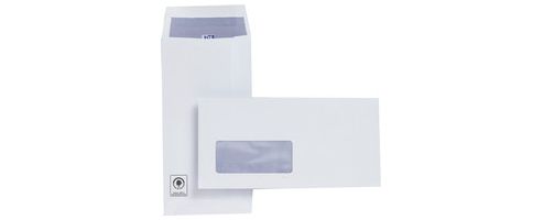 Image of Plus Fabric Envelopes Pocket Press Seal Window 110gsm Dl White [pack 500]