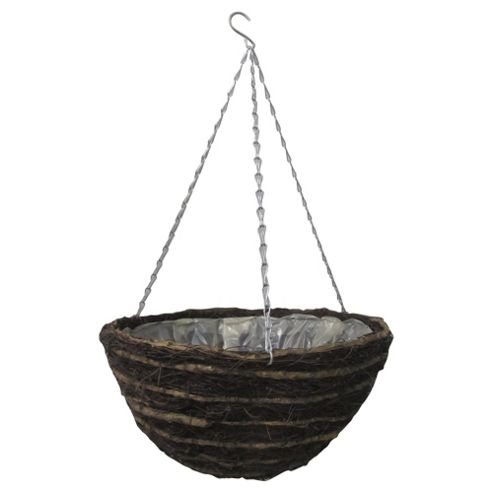 Image of Tesco 14" Natural Round Hanging Basket, Dark Brown
