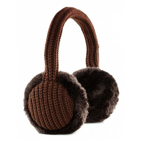 Image of Kitsound Muffs Plain Knit Brown Headphones