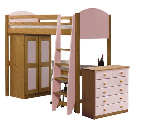 Image of Verona High Sleeper Bed Set 3 Antique With Pink Details