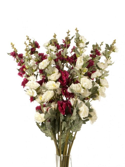 Image of Artificial 103cm Single Stem Hollyhocks X 12 (6 X White And Pale Pink And 6 X Magenta)