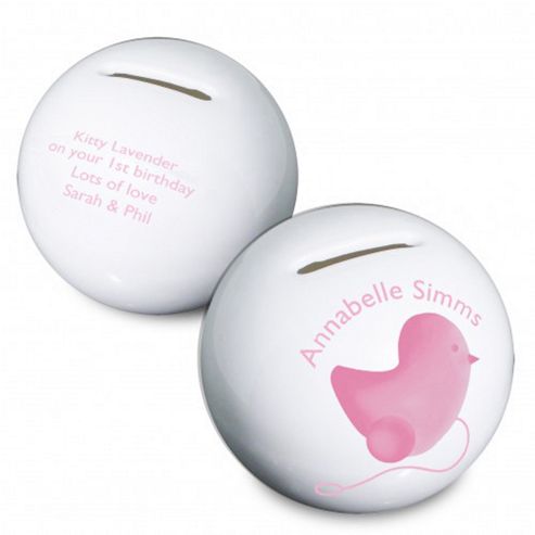 Image of Personalised Pink Chick Money Box