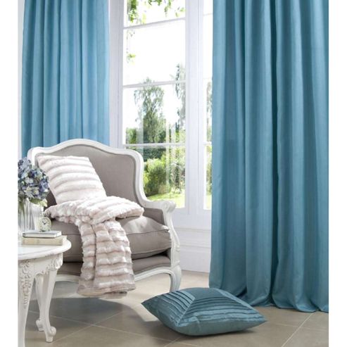 Image of Catherine Lansfield Home Plain Faux Silk Curtains 90x90 (229x229cm) - Jade - Tie Backs Included