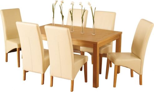 Image of Home Essence Lawrence 7 Piece Dining Set With Cream Chairs