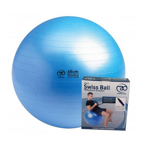 Image of Pilates-mad Anti Burst 300kg Gym Ball, Pump & Dvd Blue 65cm