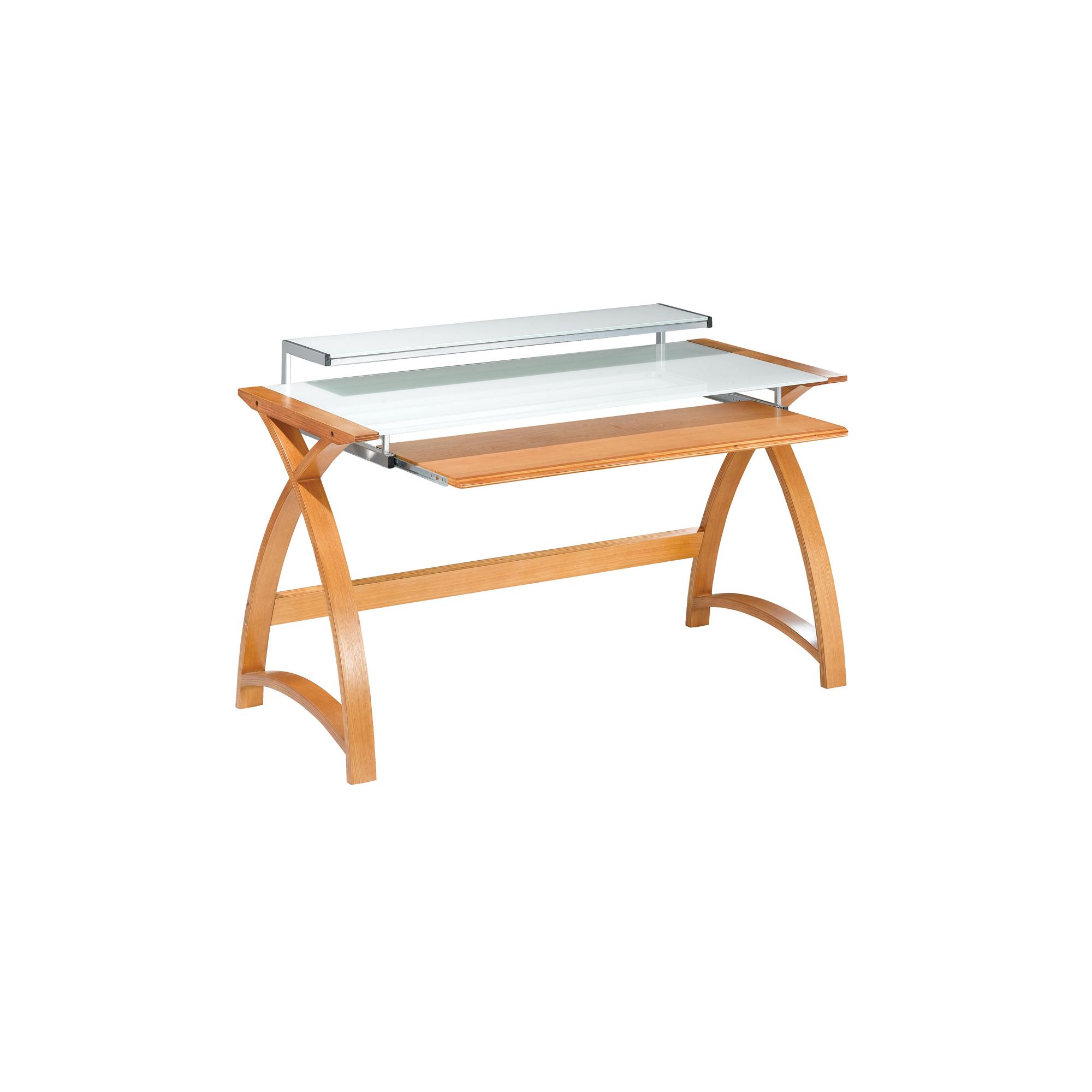 Jual Curve - Curved Oak and White Glass Desk at Tesco Direct