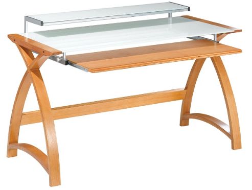 Image of Jual Curve - Curved Oak And White Glass Desk