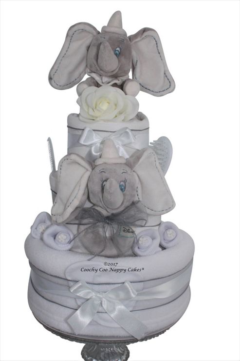 Image of Deluxe Unisex Dumbo Nappy Cake Baby Gift With Keepsake Capsule