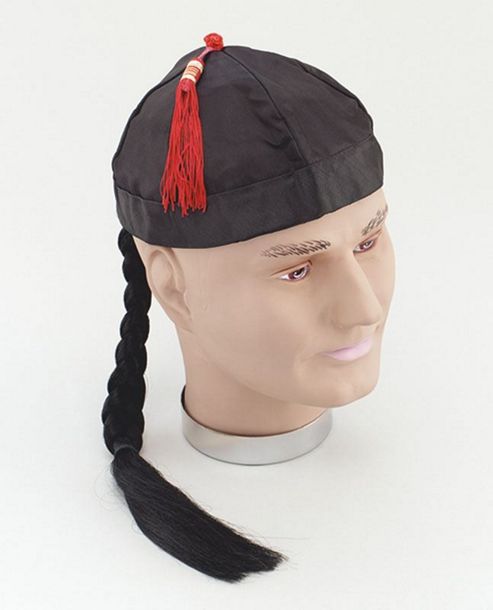 Image of Chinaman Hat With Pigtail Fancy Dress