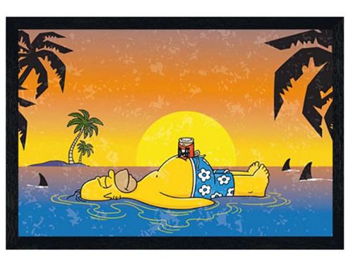 Image of The Simpsons Homer Simpson Black Wooden Framed Shark Bait Poster