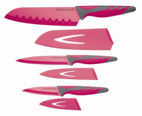 Image of Kitchencraft Colourworks Set Of Three Soft Grip Knives In Pink