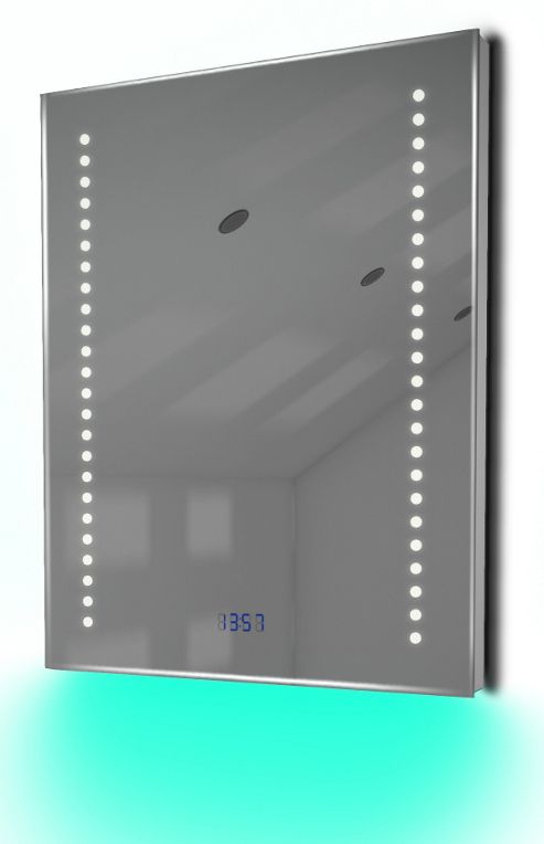 Image of Digital Clock Shaver Bathroom Mirror With Rgb Lighting, Demist & Sensor K189rgb