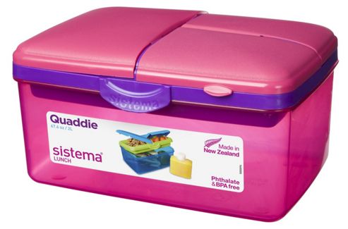 Image of Sistema Large Pink Quaddie Lunch Box 2 Ltr