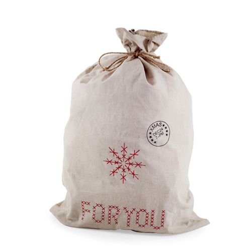 Image of Large Natural Linen Fabric Christmas Sack Gift Bag With 'for You' Text