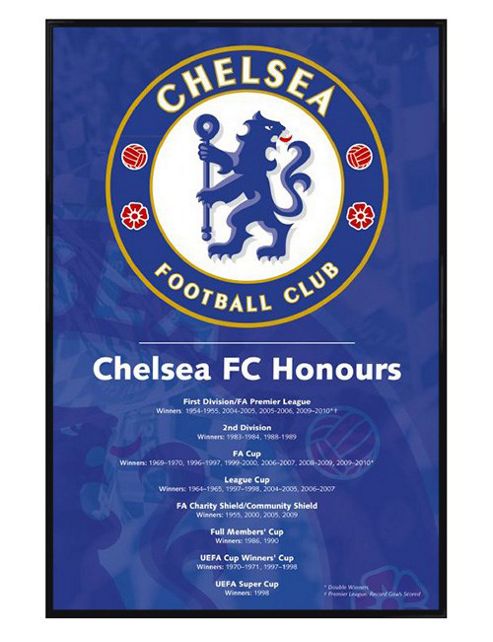 Image of Chelsea Football Club Gloss Black Framed Chelsea Honours Cfc Poster