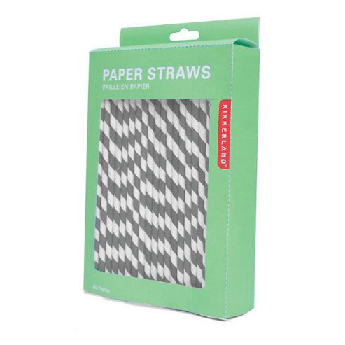 Image of Paper Stripey Straws - Grey/white - 144pk