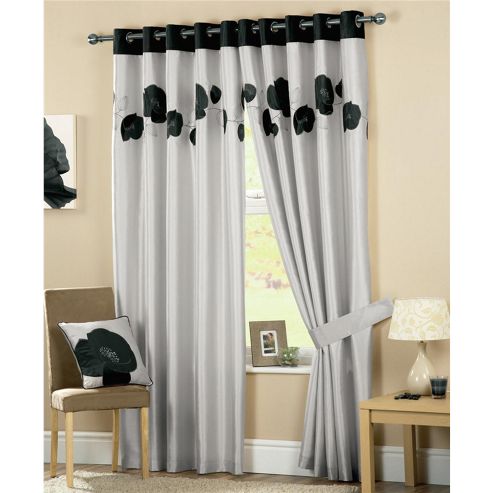 Image of Curtina Danielle Eyelet Lined Curtains 66x54 Inches (167x137cm) - Black