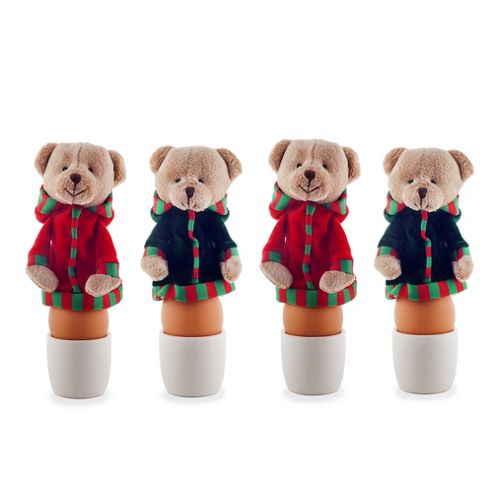 Image of Set Of Four Fabric Christmas Bear Egg Warmer Cosies