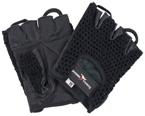 Image of Precision Training Black Leather Palm Mesh Back Weightlifting Gloves - Black