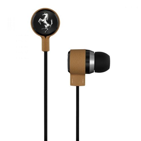 Image of Ferrari By Logic3 T150-tan Cavallino Earphones With Mic & Tfat Technology In Tan Leather