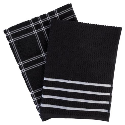 Image of Tesco Premium Black And White Tea Towels, 2 Pack