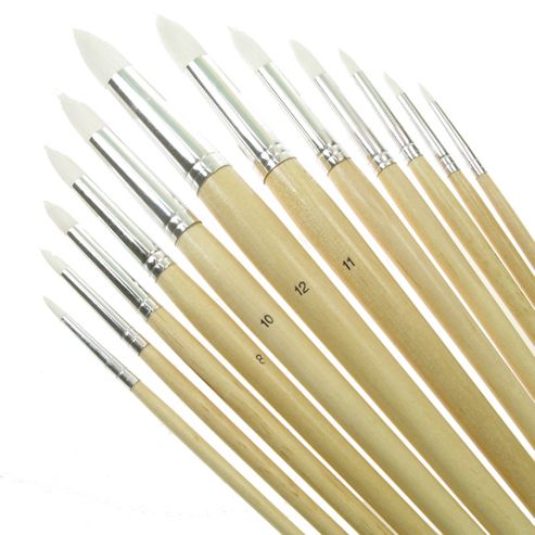 Image of Value Brush Set White Taklon Lh Round 12 Pack