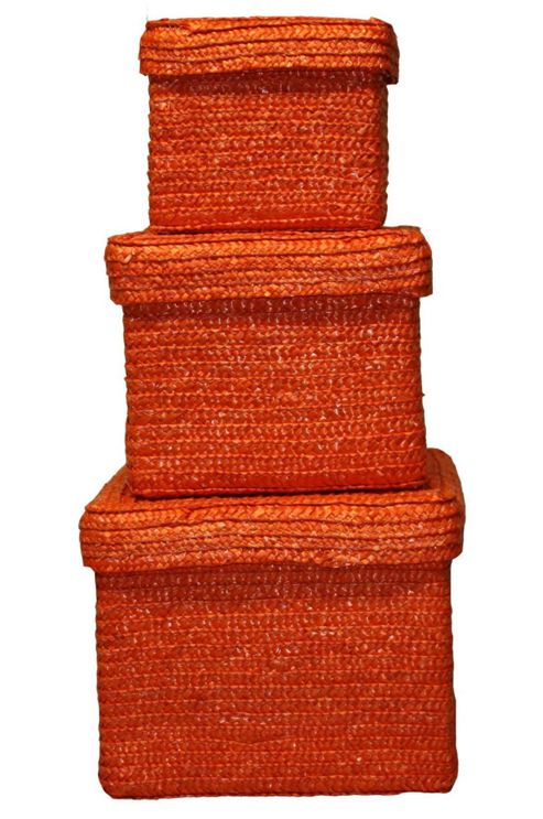 Image of Wicker Valley Straw Box With Lining In Orange 3 Piece Set