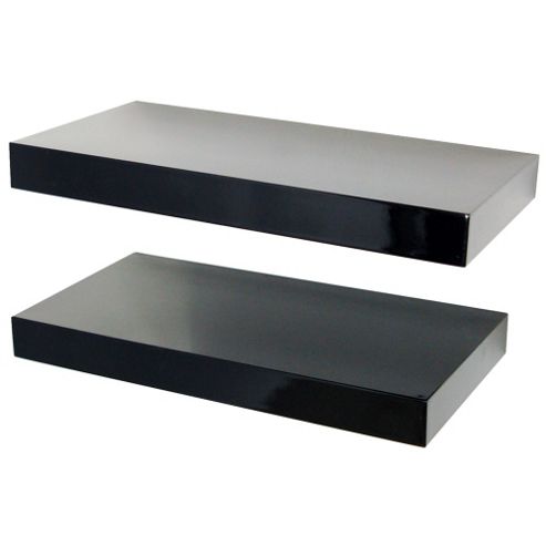 Image of Gloss - Wall Mounted 40cm Floating Shelf - Pack Of Two - Black