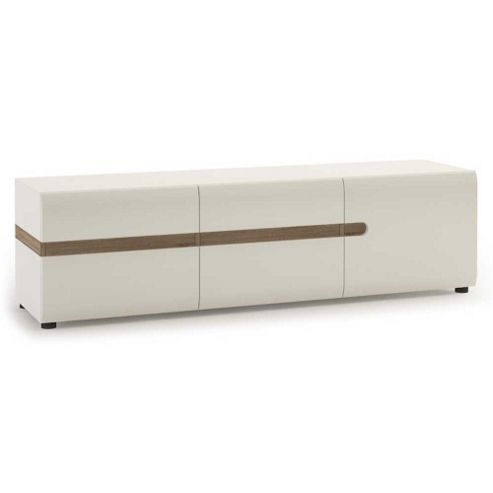Image of Ultimum Chelsea Wide White Gloss And Oak 3 Door Tv Stand