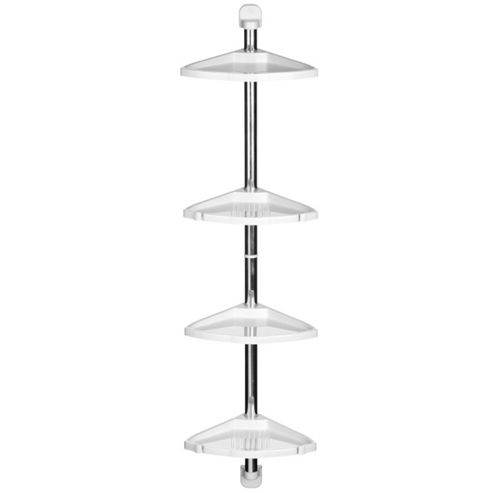 Image of White - Contemporary Bathroom Corner Storage Shelves - White / Silver