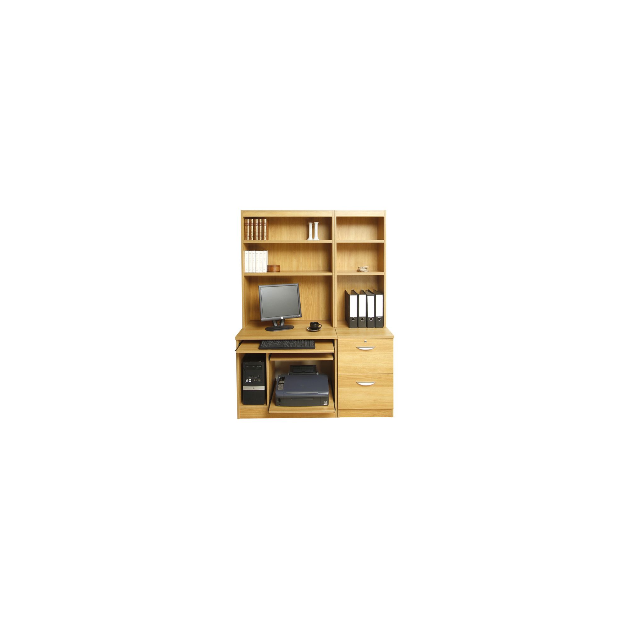 Enduro Home Office Desk / Workstation with Pedestal, Printer / CPU Storage and Inbuilt Bookshelves - English Oak at Tesco Direct