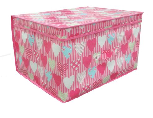 Image of Country Club Jumbo Storage Chest, Pink Hearts, 50 X 40 X 30cm