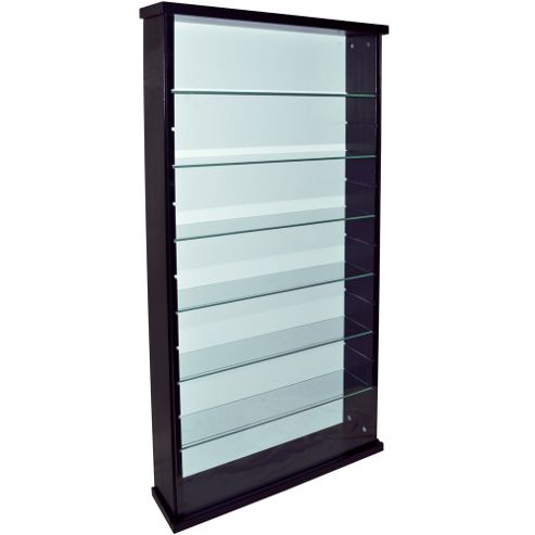 Image of Exhibit - Solid Wood 6 Shelf Glass Wall Display Cabinet - Black
