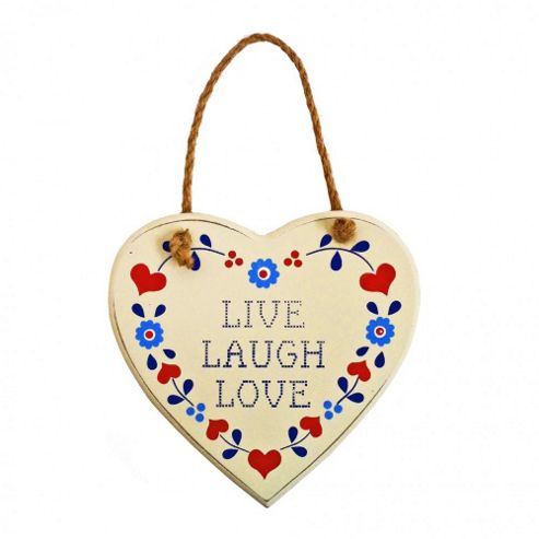 Image of Wooden Hanging 'live Laugh Love' Message Heart Sign Home Decoration