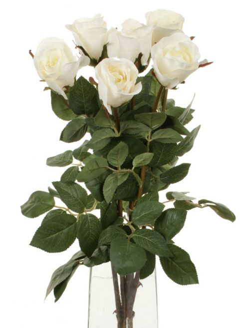 Image of Artificial 70cm Single Stem Closed Bud White Roses X 6