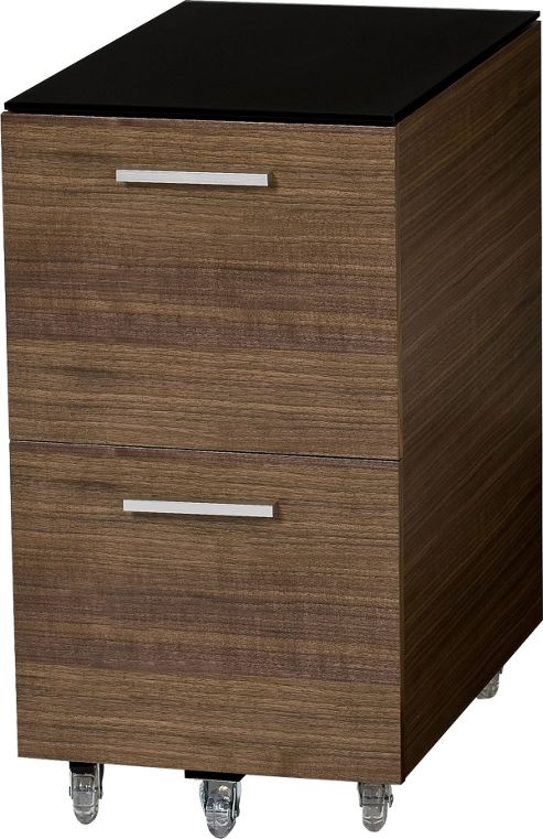 Image of Sequel Tall Pedestal In Natural Walnut With Glass Top