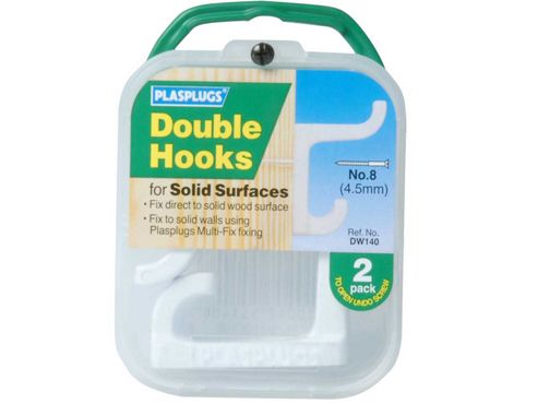 Image of Plasplugs Dw140 Dbl Solid Door Hooks White X2