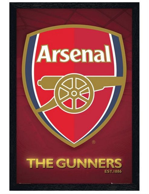Image of Arsenal Football Club Black Wooden Framed The Gunners Club Crest Afc Poster