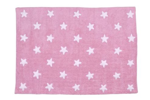 Image of Lorena Canals Pink Stars White Children's Rug - 120 Cm W X 160 Cm D (3 Ft 11 In X 5 Ft 3 In)