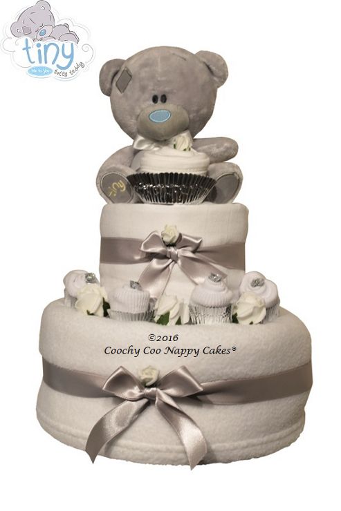 Image of Unisex Baby Teddy Bear Nappy Cake Gift