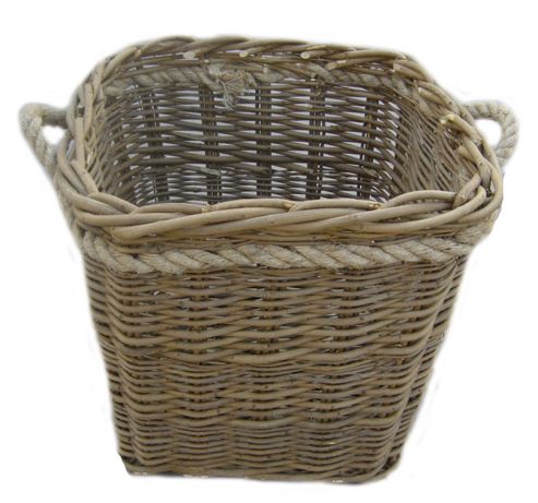 Image of Wicker Valley Square Log Basket With Rope Handles