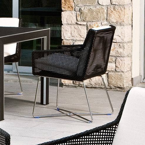 Image of Varaschin Avalon Dining Armchair In Dark Brown By Calvi And Brambilla - Panama Azzurro
