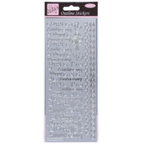 Image of Outline Stickers Happy Anniversary Silver