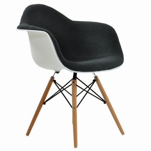 Image of Eames Replica Dining Chair Daw White With Grey Padded Seat
