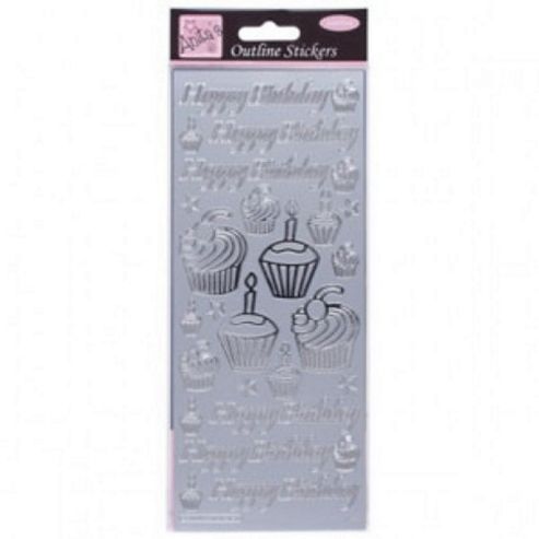 Image of Outline Stickers Birthday Cupcake Silver