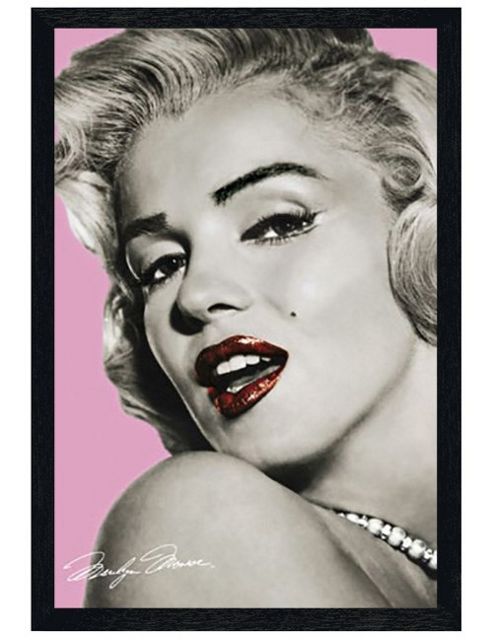 Image of Marilyn Monroe Icon With Red Lipstick Black Wooden Framed Marilyn Looking Over Her Shoulder Poster