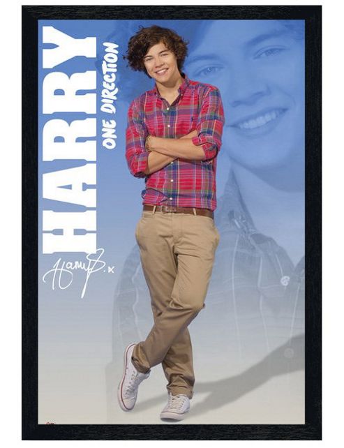 Image of One Direction Black Wooden Framed Harry 1d Poster