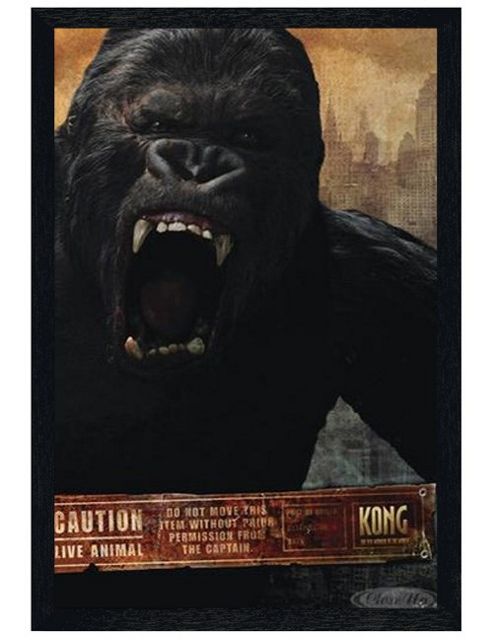Image of King Kong Kong Black Wooden Framed Caution Live Animal Poster