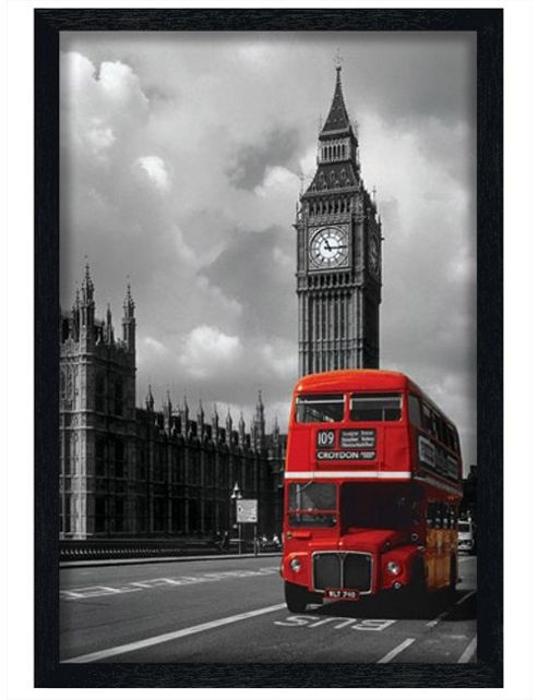 Image of London Photography Black Wooden Framed Red Double Decker Bus Poster
