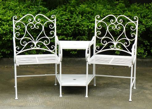 Image of Bentley Garden Wrought Iron White Companion Seat